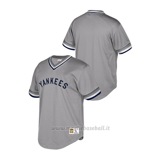 Maglia Baseball Hombre New York Yankees Cooperstown Coleccion Mesh Wordmark V Neck Grigio
